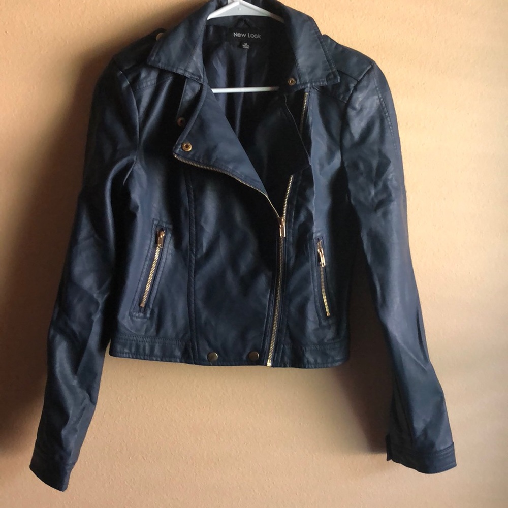Faux Leather Navy Moto bomber Jacket